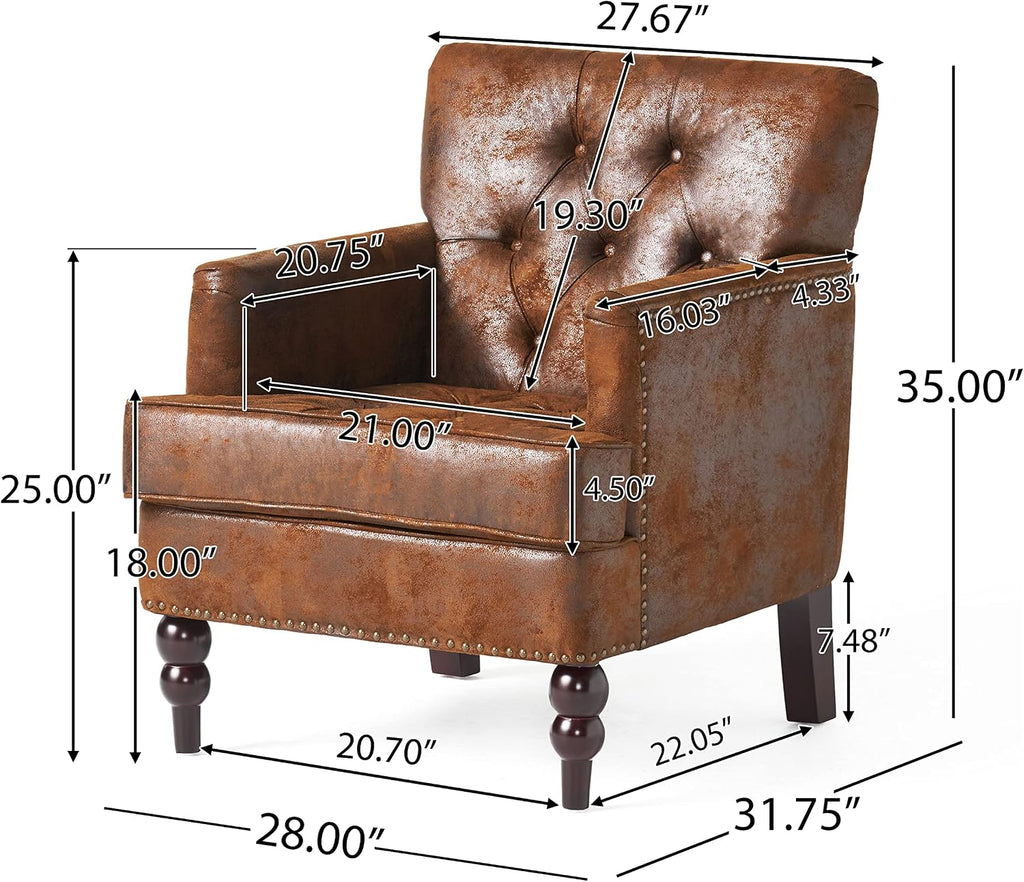 Christopher Knight Home Malone Tufted Club Chair, Brown 28D x 29.5W x 33.5H Inch