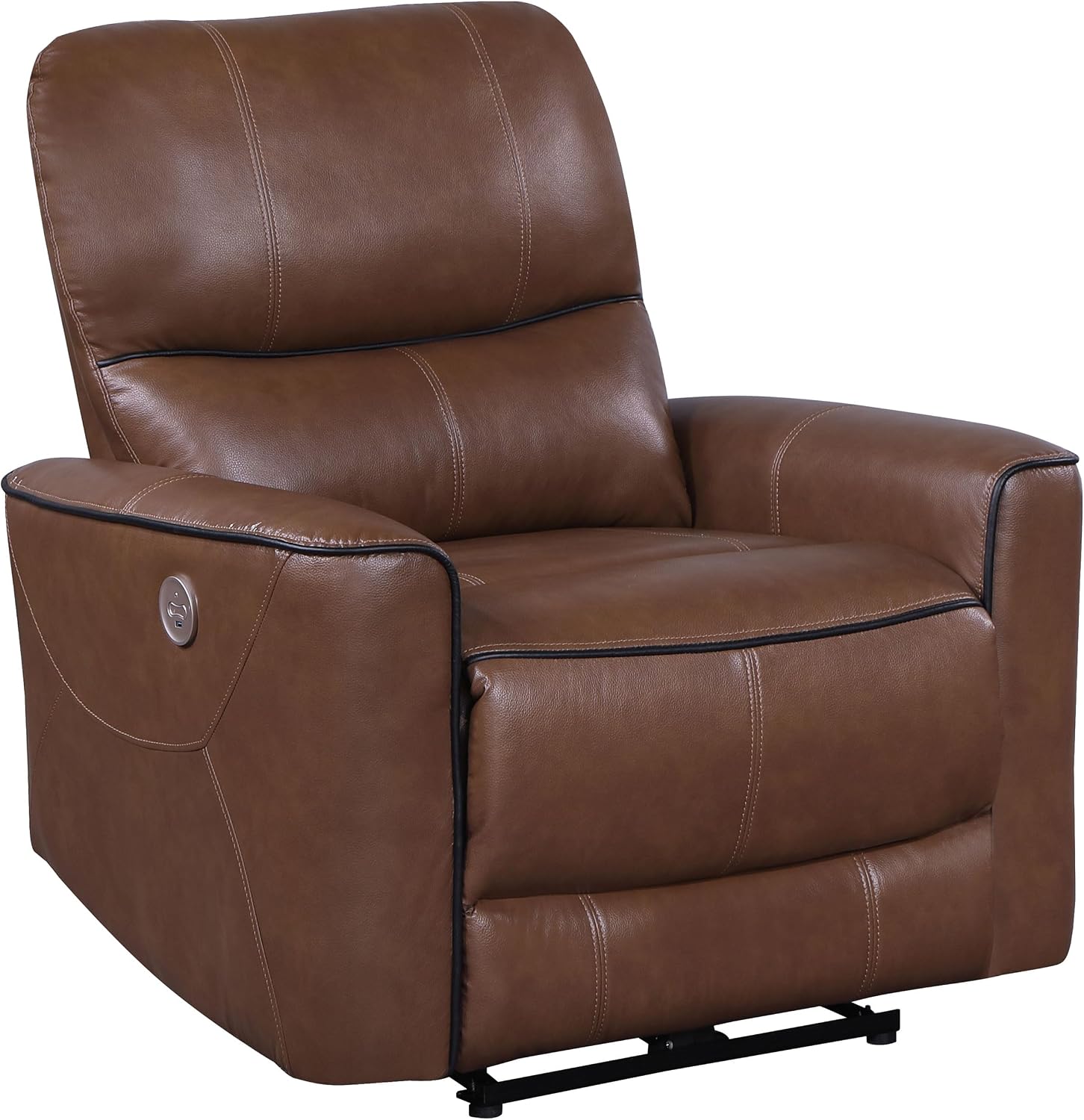 Coaster Home Furnishings - Greenfield - Faux Leather Upholstered Power Recliner Chair with Power Reclining, USB Port, and Channel Tufting - Living Room - Saddle Brown - 610266P
