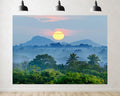Trykid 20x10ft Golden Sunrise Misty Jungle Backdrop Tropical Palm Tree Horizon Photography Background Vacation Retreat Nature Camp Tapestry Party Decoration Photo Studio Prop Fabric