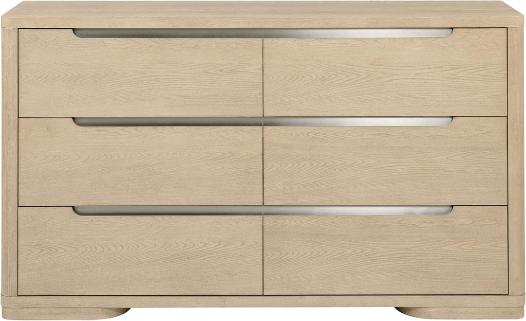 Coaster Home Furnishings - Ladera - Wood - 6-Drawer Dresser with Contemporary Style, Metal Extension Glides and Nickel Finger Pulls - Bedroom - Light Elm - 225083