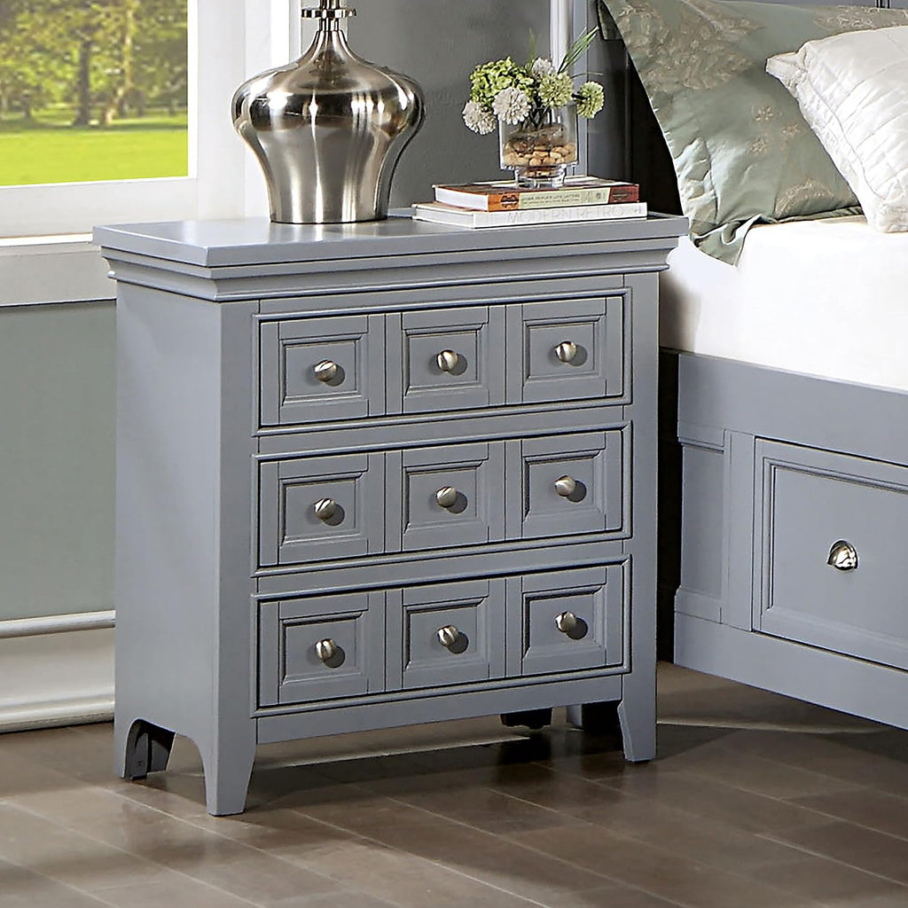 Furniture of America Era Transitional 3-Drawer and USB Port Solid Wood Nightstand, Bedside Table, Small Dresser for Bedroom, Living Room, Home Office, Gray with Care Kit