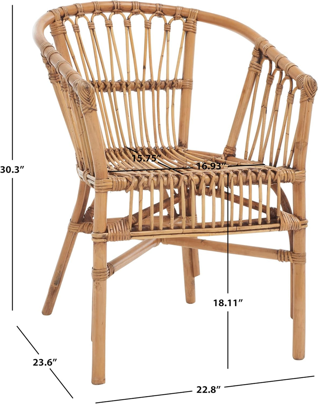 Safavieh Home Adriana Coastal Honey Brown Wash Rattan (Set of 2) Accent Chair (ACH6505C-SET2)