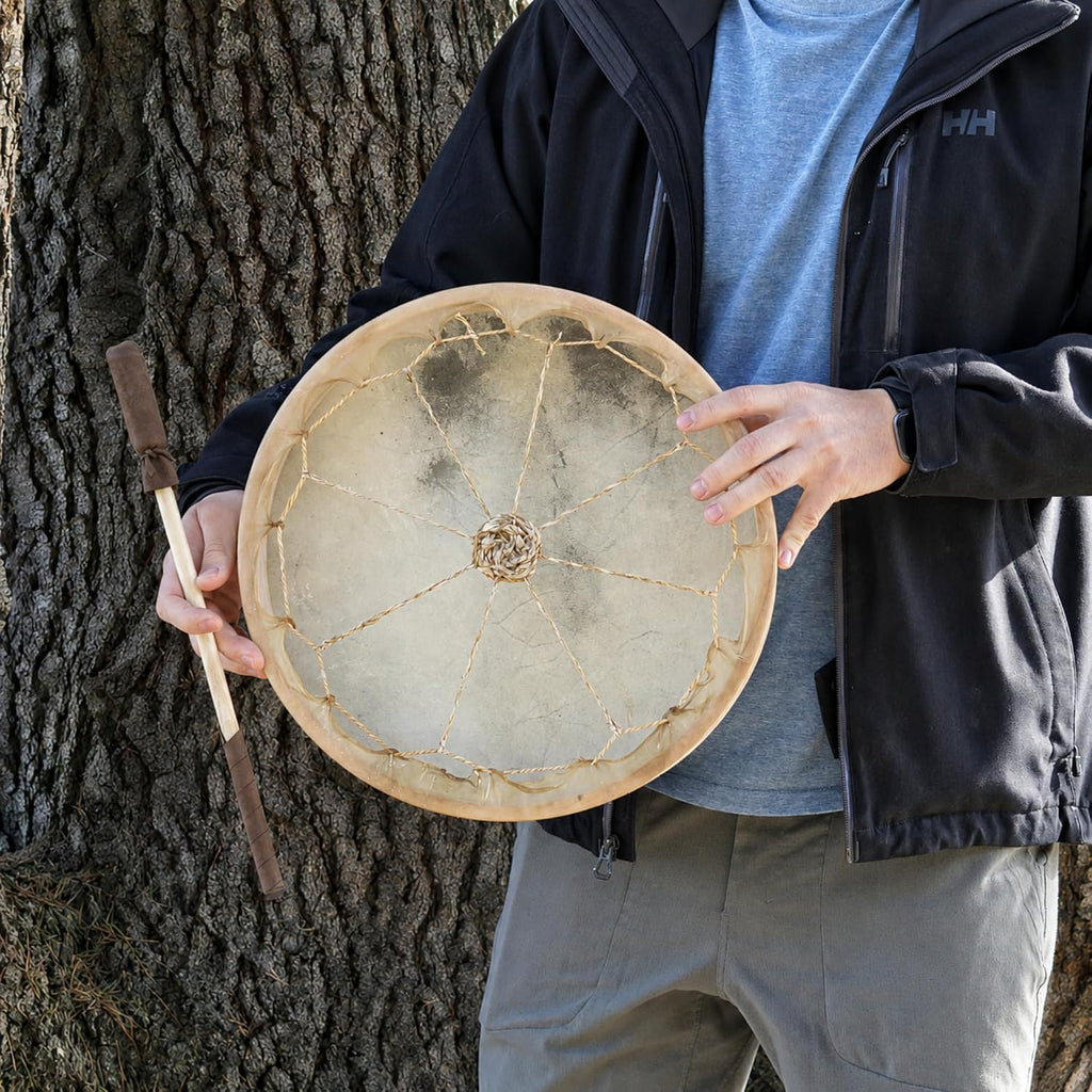 GMP Traditional Frame Drum/Bodhran with Handle, 15' Diameter | Natural Goatskin Head, Comes with Wood and Leather Mallet