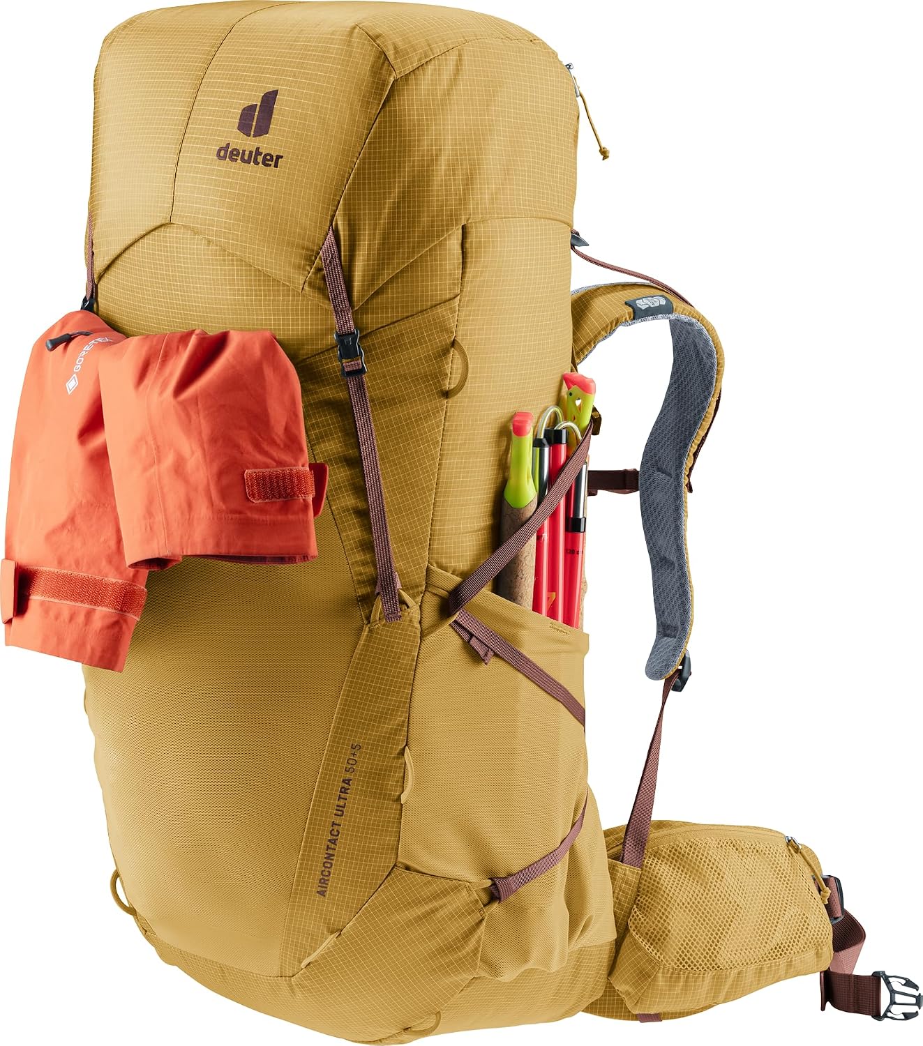 Deuter Aircontact Ultra 50 + 5L Lightweight Thru-Hiker Backpack for Backpacking & Long-Distance Hiking & Travel - Savanna-Raisin