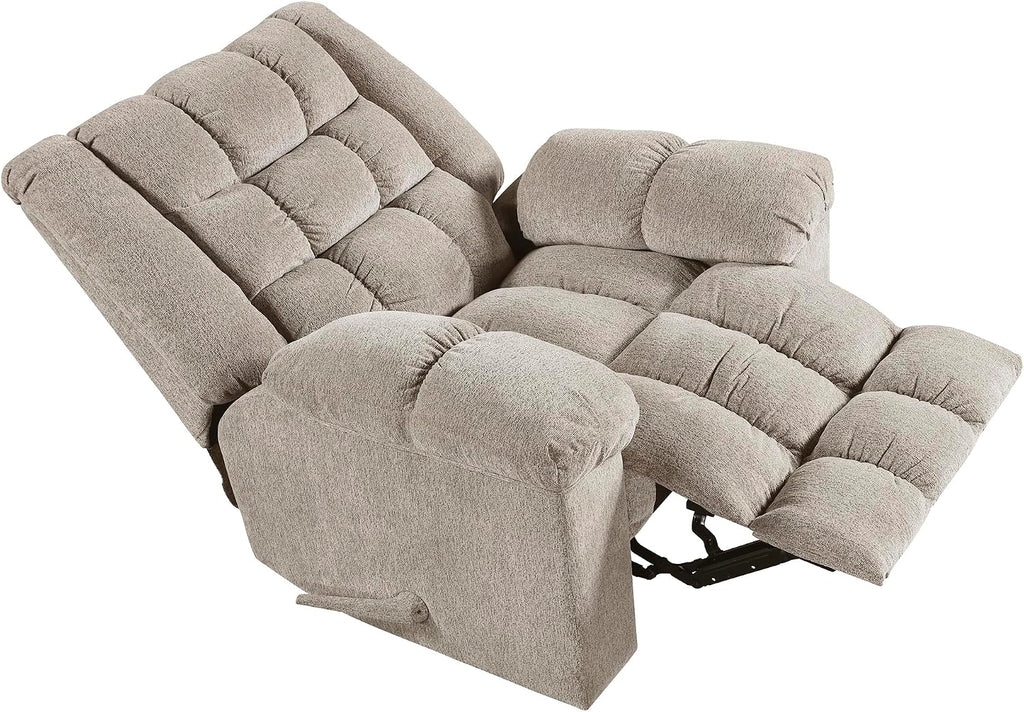 Lexicon Chenille Rocker Reclining Chair for Adults, Rocker Pull Handle Recliner, Nursery Chair for Living Room/Bedroom, High Back, Pillow Top Arms, High Density Foam Cushions, Light Brown