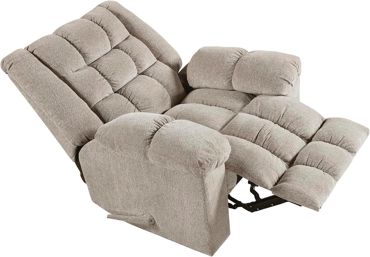 Lexicon Chenille Rocker Reclining Chair for Adults, Rocker Pull Handle Recliner, Nursery Chair for Living Room/Bedroom, High Back, Pillow Top Arms, High Density Foam Cushions, Light Brown