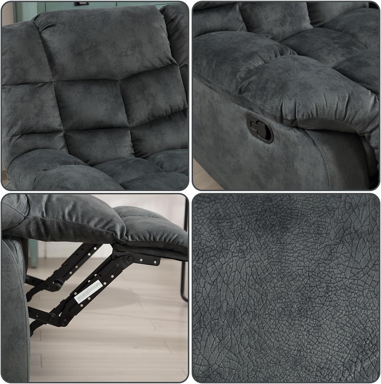 EBELLO Manual Recliner Couch Set, Soft Fabric Reclining Living Room Sofa Set, Included 2 Single Recliner Chair and 3PC Bonded Sofa Couch, Grey Green