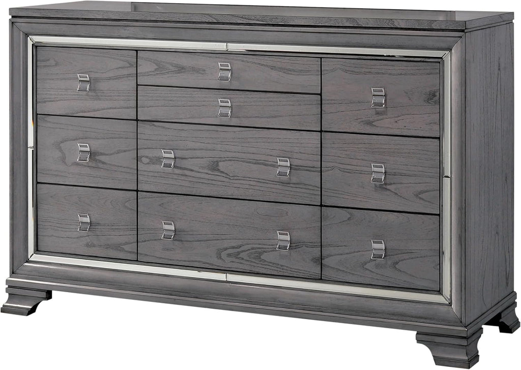 HOMES: Inside + Out Zenka Solid Wood 2-Piece Dresser and Nightstand Set with Metal Pulls, Mirror Trim, Felt-Lined Top Drawer, Easy Assembly for Bedroom, Guest Room, Light Gray