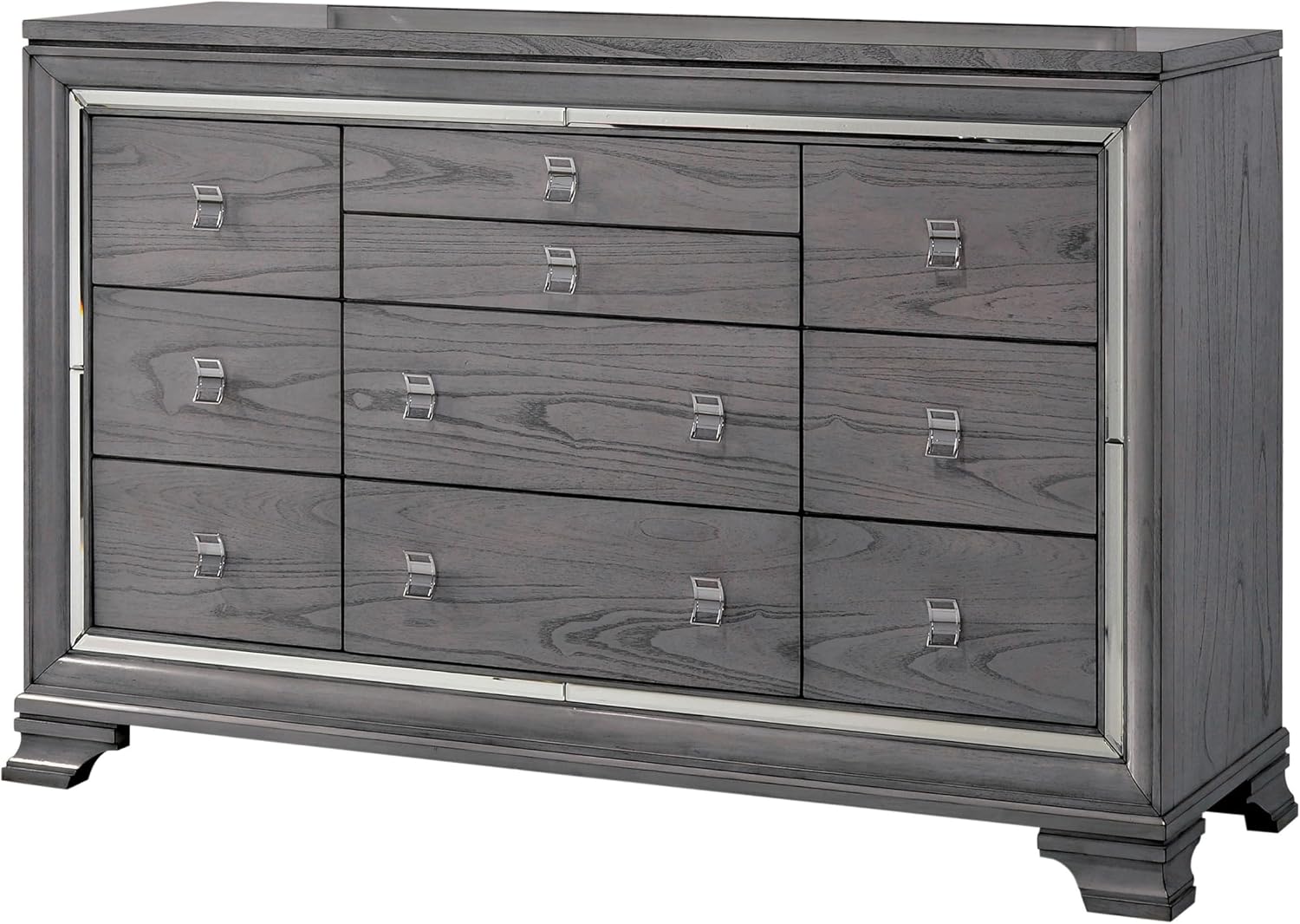 HOMES: Inside + Out Zenka Solid Wood 2-Piece Dresser and Nightstand Set with Metal Pulls, Mirror Trim, Felt-Lined Top Drawer, Easy Assembly for Bedroom, Guest Room, Light Gray