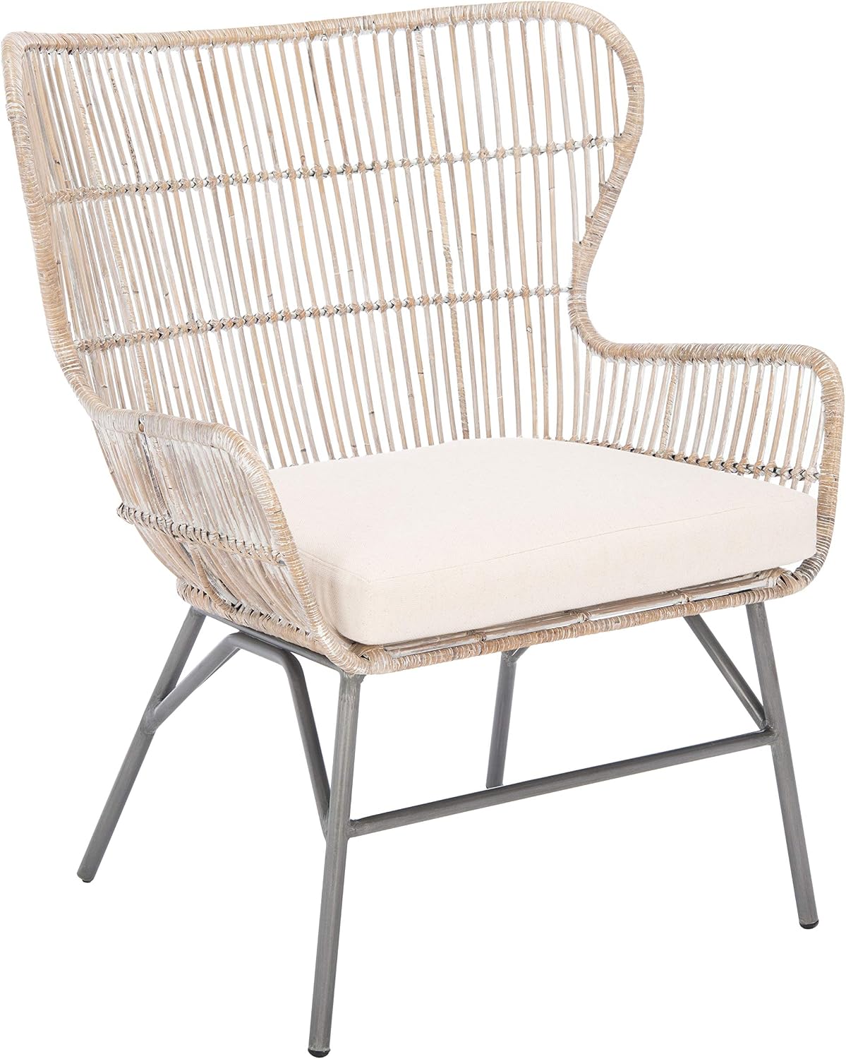SAFAVIEH Home Collection Lenu Rattan Cushion Accent Chair, Grey White Wash/Black (ACH6510A)