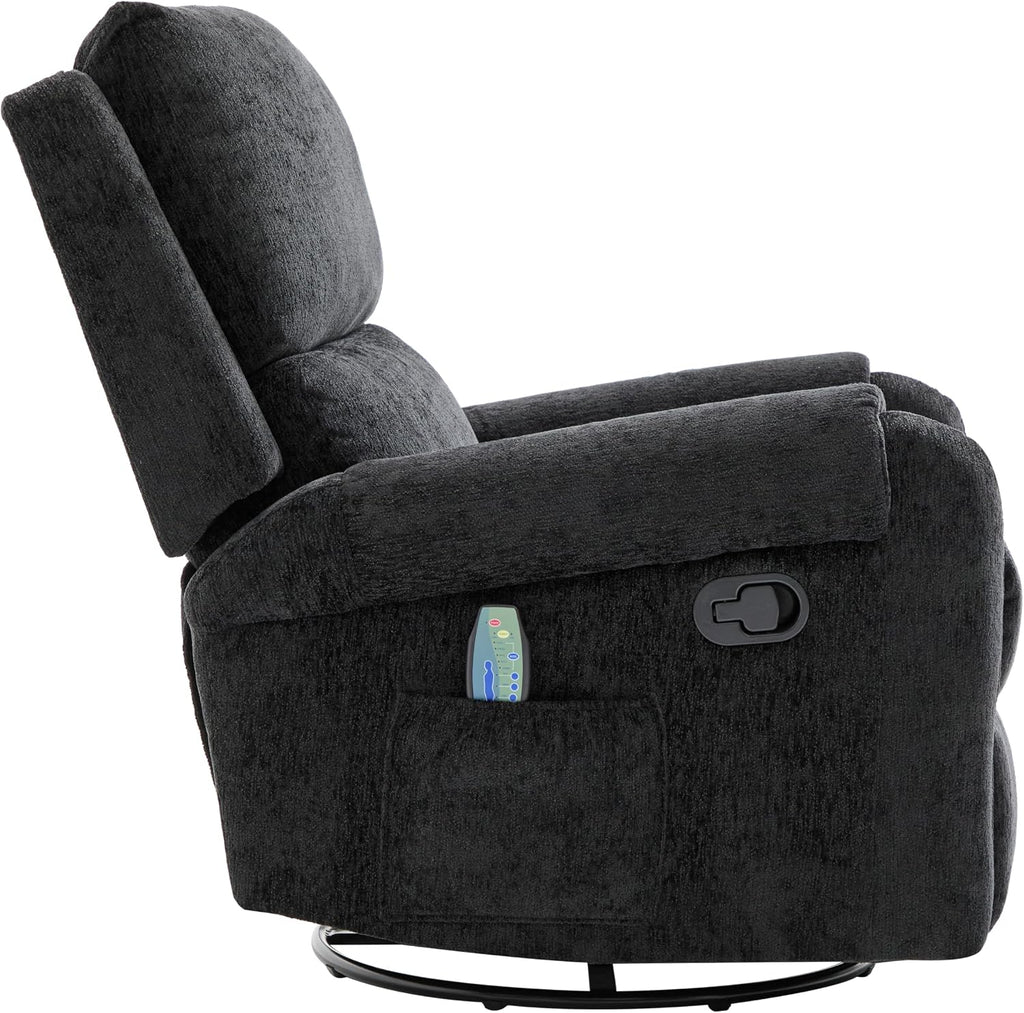 Christopher Knight Home Harper Massage Recliner Chair with 8 Modes, Chenille Upholstered Recliner Sofa, Swivel Massage Chair with a Side Storage Pocket for Living Room/Bedroom, Head Support, Black