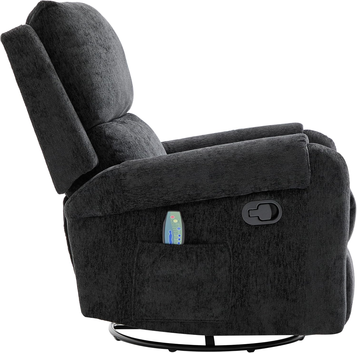 Christopher Knight Home Harper Massage Recliner Chair with 8 Modes, Chenille Upholstered Recliner Sofa, Swivel Massage Chair with a Side Storage Pocket for Living Room/Bedroom, Head Support, Black