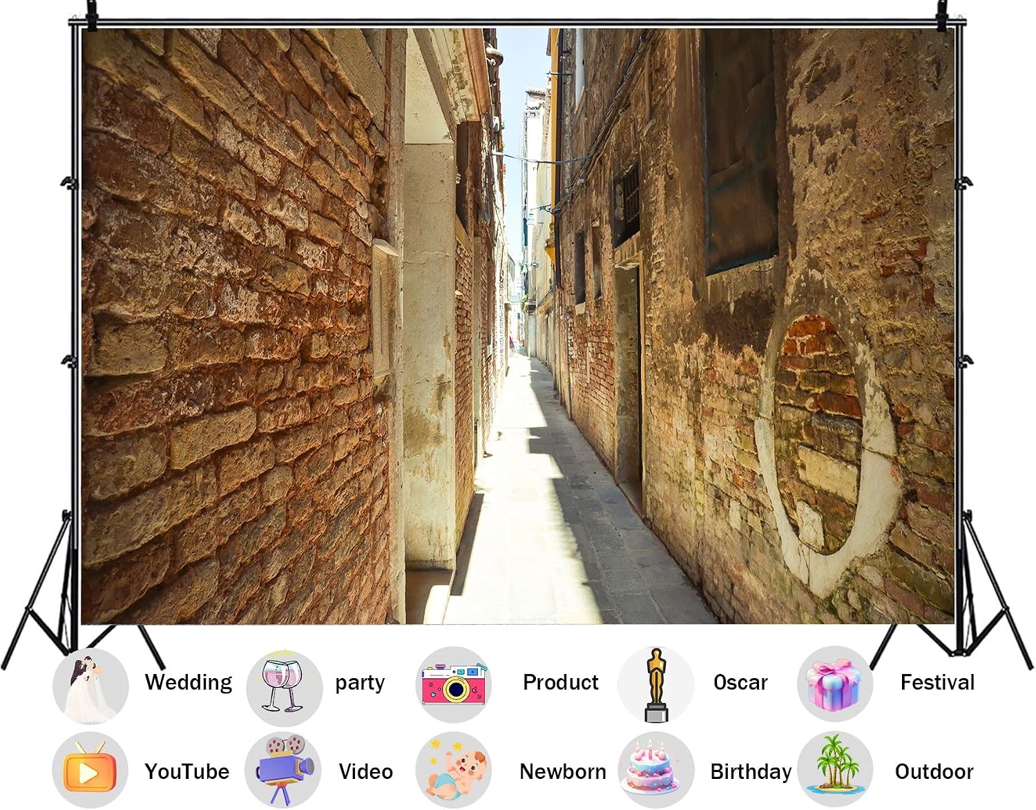 20X10ft Fabric Narrow Venice Brick Alley Backdrop Old Italian Passage Background European Travel Party Decorations Vintage Urban Theme Photo Studio Props Rustic Wall Hanging Tapestry