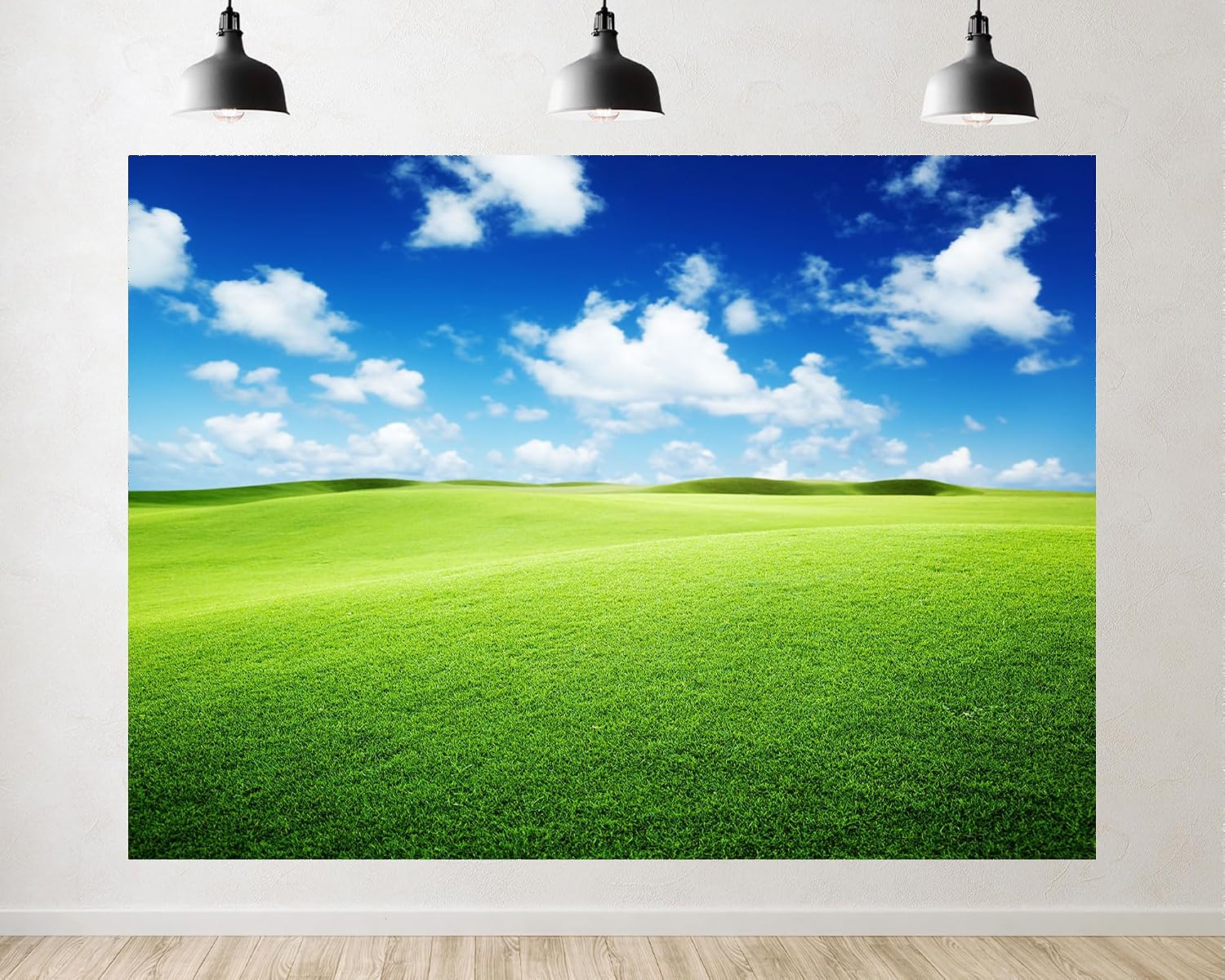 Trykid 20x10ft Lush Green Prairie Backdrop Bright Blue Sky Fluffy Cloud Photography Background Outdoor Camping Nature Shoot Tapestry Party Decoration Photo Studio Prop Fabric