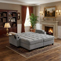 Eafurn Double Chaise Lounge Convertible Sleeper Chair Sofabed W/Storage and 6-Position Reclining Backrest, Modern Tufted Recliner Lounge Chaise Couch with Swivel Table & USB for Living Room