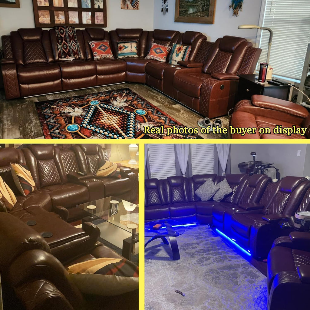 A Ainehome Power LED Reclining Sectional Sofa Set, Living Room Power Recliner Adjustable Sofa, Loveseat and Chair with Storage Console for Home/Office(A-Brown)
