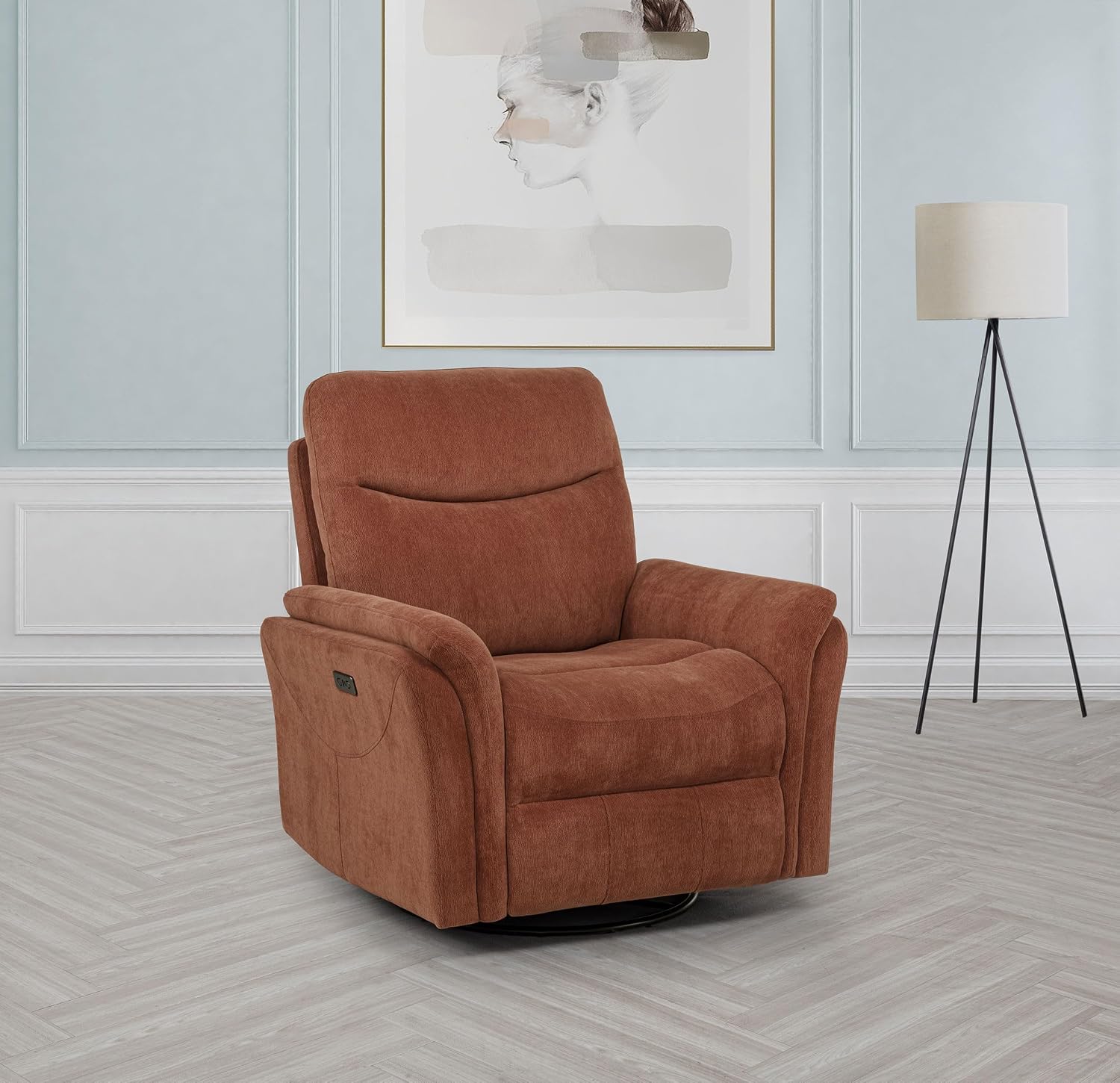 Coaster Home Furnishings - Adler - Upholstered Power Swivel Glider Recliner with Built-in Control Panel, Dual USB Ports, Foam Cushion and Transitional Style - Living Room - Rust - 610433P