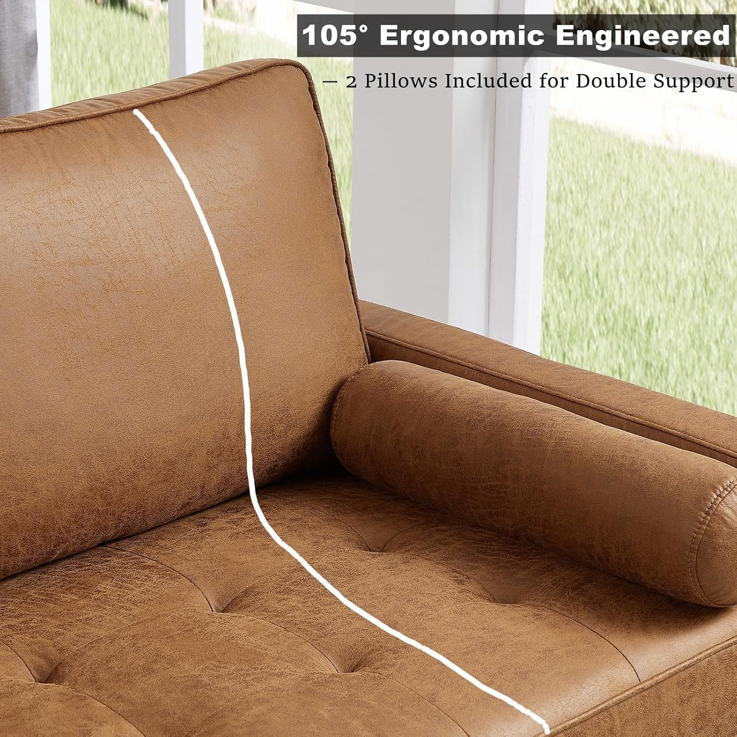 HIFIT 68'' Sectional Couches Set for Living Room, Mid Century Modern Faux Leather Sofa Couch w/Tufted Deep Love Seat & 2 Pillow, Home Sofa Living Room Small Couch for Bedroom, Office, Apartment, Brown