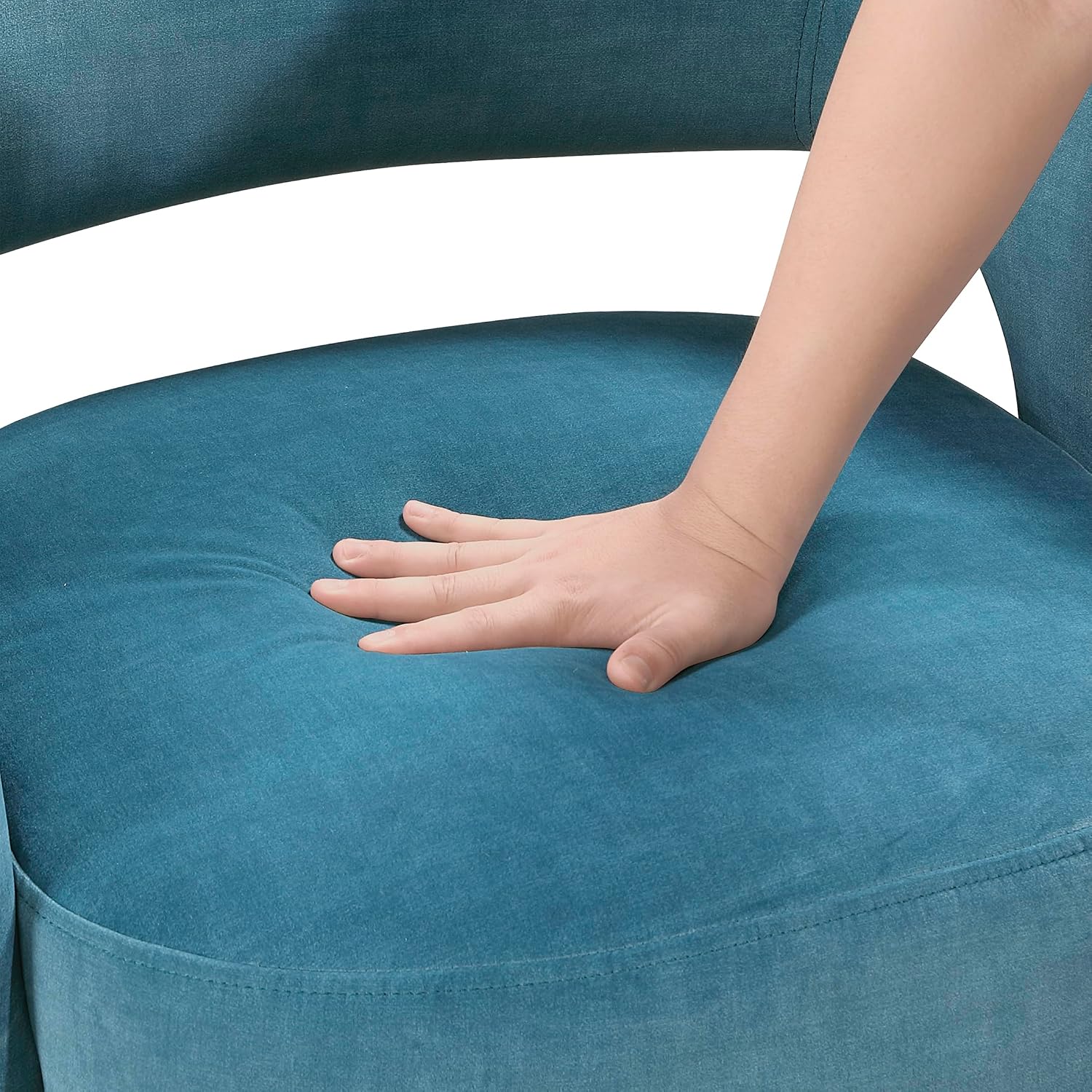 Lexicon Mid-Century Modern Velvet Accent Chair with Open Back, Gold Metal Legs, Upholstered Curved Barrel Armchair for Living Room/Bedroom/Office, Easy Assembly, Dark Teal
