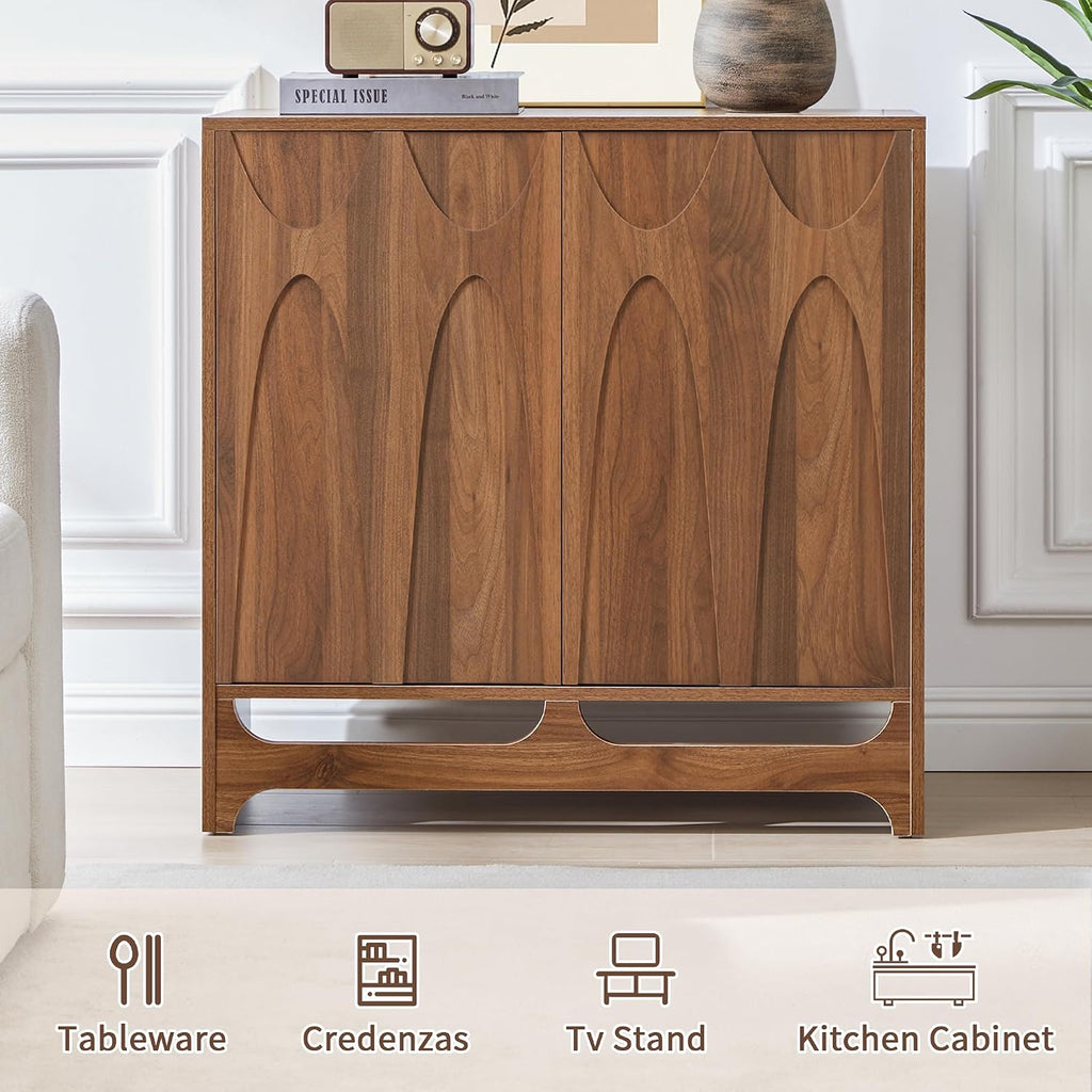 Bifins Sideboard Buffet Cabinet with Storage Set of 2, 63' Mid Century Modern Storage Cabinet with Adjustable Shelf and 4 Doors for Dining Room, Living Room,Entry