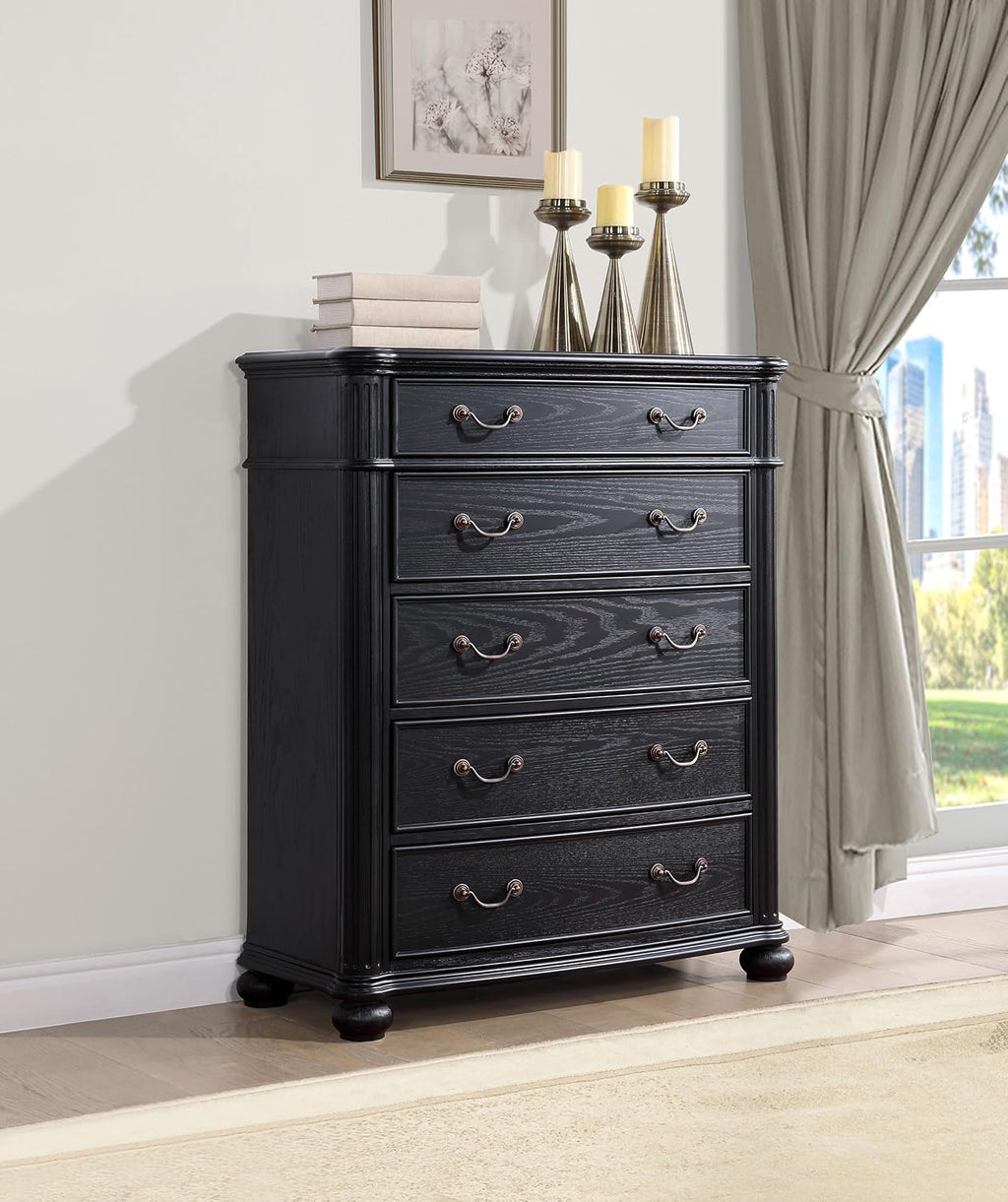 Coaster Home Furnishings Celina Traditional Wood 5-Drawer Bedroom Chest of Drawers Chiffonier Clothing Storage Cabinet Bedroom Armoire Tall Dresser Organizer Unit Black 224765