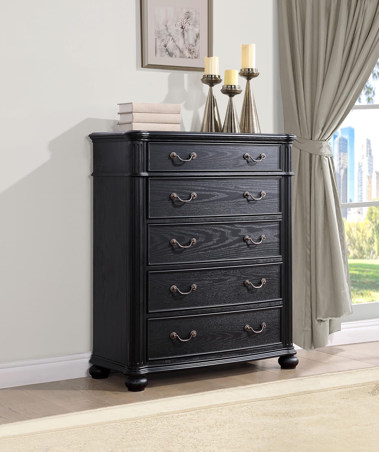 Coaster Home Furnishings Celina Traditional Wood 5-Drawer Bedroom Chest of Drawers Chiffonier Clothing Storage Cabinet Bedroom Armoire Tall Dresser Organizer Unit Black 224765