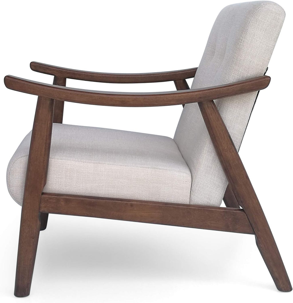 Christopher Knight Home Aurora Mid-Century Modern Accent Chair, Rubberwood, Beige, Brown