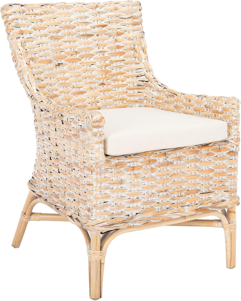 Safavieh Home Collection Cristen Rattan Cushion Accent Chair, Natural White Wash/White (ACH6513A)