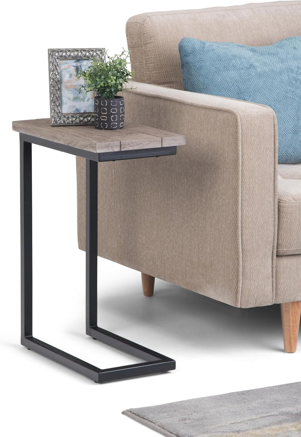 SIMPLIHOME Skyler C-Side Table - 18' Wide x 24' High Solid Mango Wood and Metal Slide-Under Table in Birch, Industrial Accent Table or End Table for Living Room or Bedroom with Open Frame, Assembled