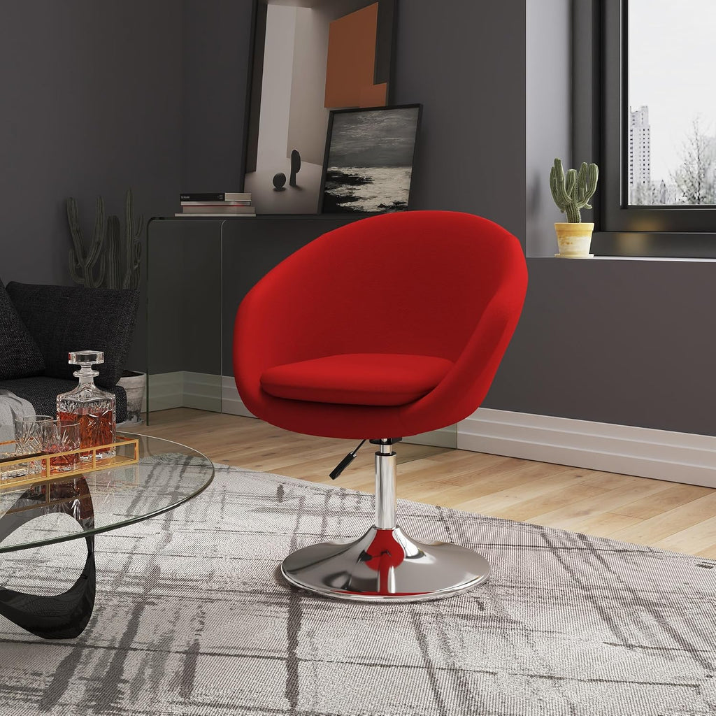 Manhattan Comfort Hopper Adjustable Swivel Accent Chair with 360° Turn, Upholstered Seat, Polished Chrome Base, Modern Bowl Design for Home Office and Living Room, Red