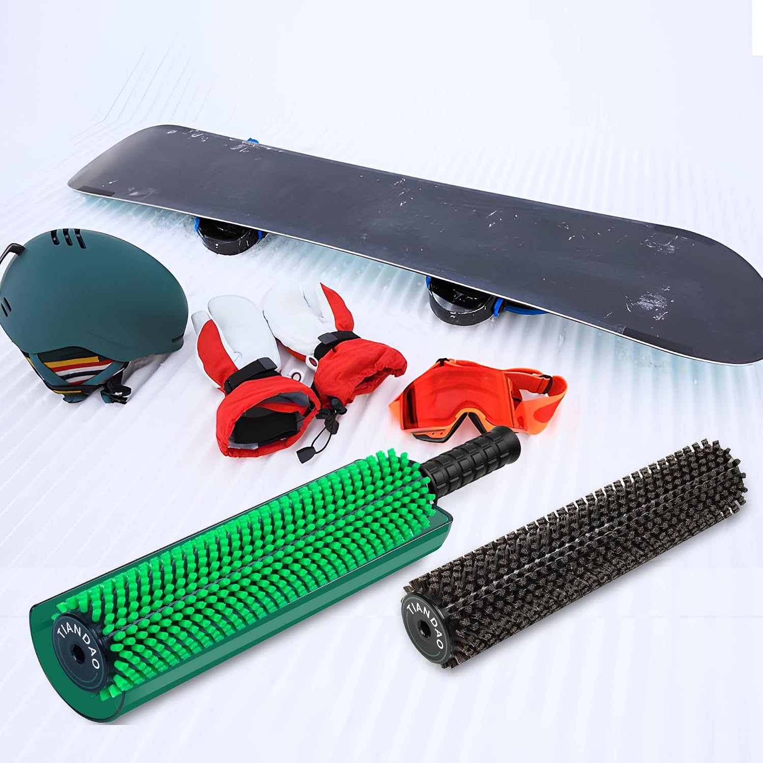 Ski Snowboard Roto Brush Kit with Quick-Change Axle 2 Professional Brushes: Horsehair, Nylon for Waxing (290mm Length)