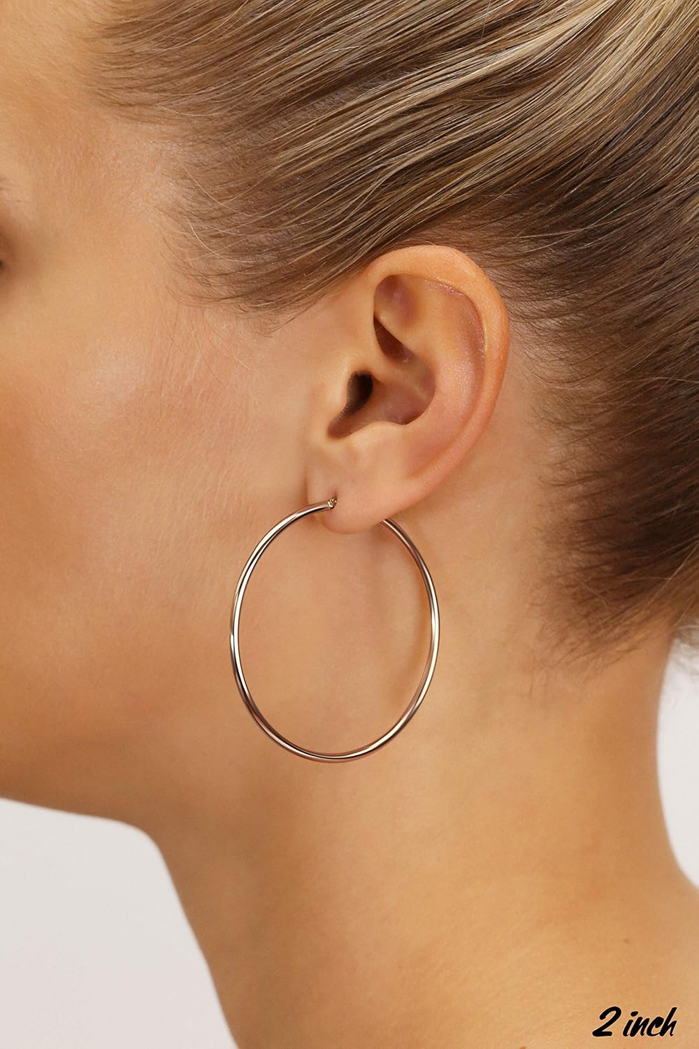 14K Rose Gold Classic Shiny Polished Round Hoop Earrings, 2mm tube