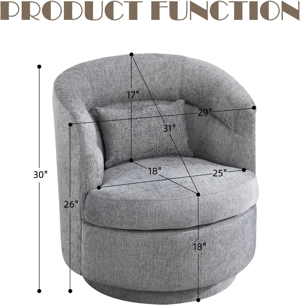 CANMOV Swivel Accent Chair, 360 Degree Round Swivel Barrel Chair with Pillow, Upholstered Comfy Barrel Armchair Single Club Sofa Chair for Living Room,Bedroom, Reading Room, Dark Grey