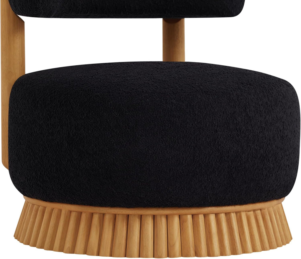 Christopher Knight Home Eloise Modern Accent Chair Set of 2, Boucle Upholstered Lounge Chair Indoor with Wooden Frame, Comfy Reading Chair for Bedroom, Black+Natural