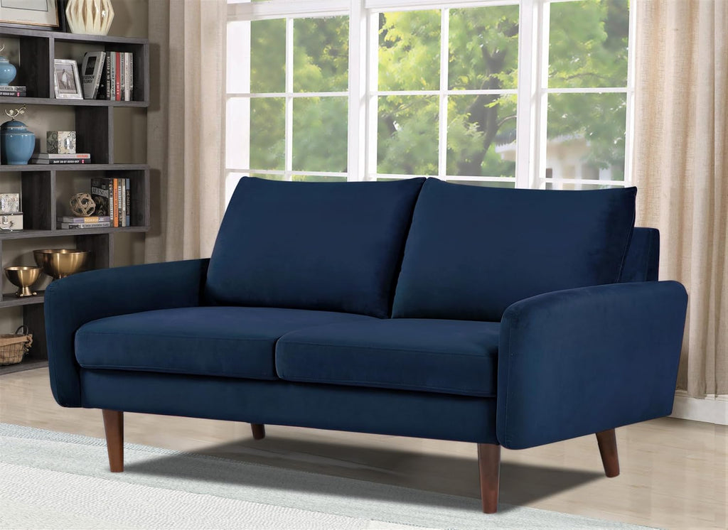 Container Furniture Direct Kent Velvet Loveseat Sofa for Modern Living Rooms and Compact Spaces, Comfy 2 Seater Couch Studio Apartment Furniture with Sleek Design, Dark Blue