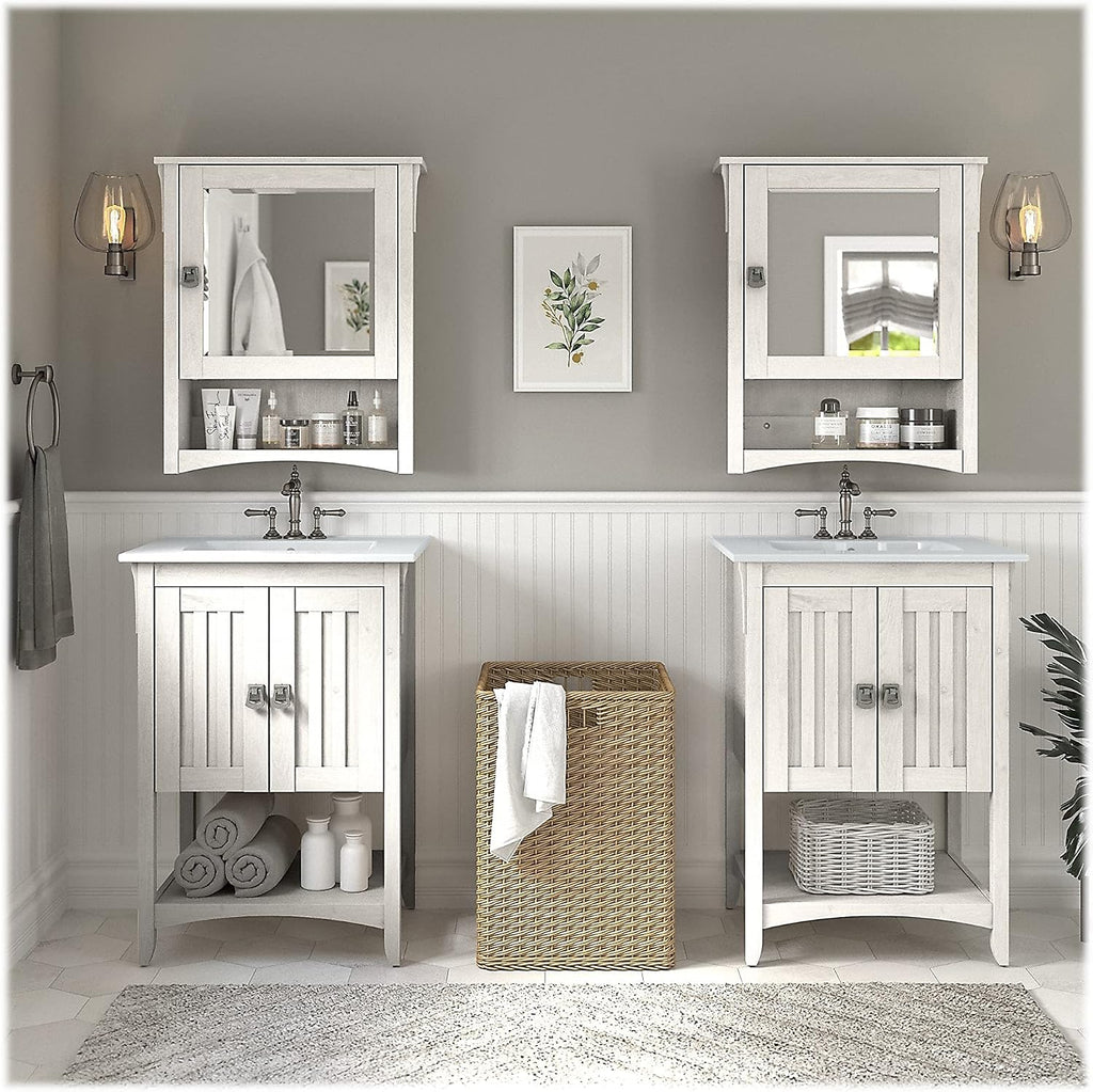 Bush Home Salinas 48W Double Vanity Set with Sinks and Medicine Cabinets in Linen White Oak