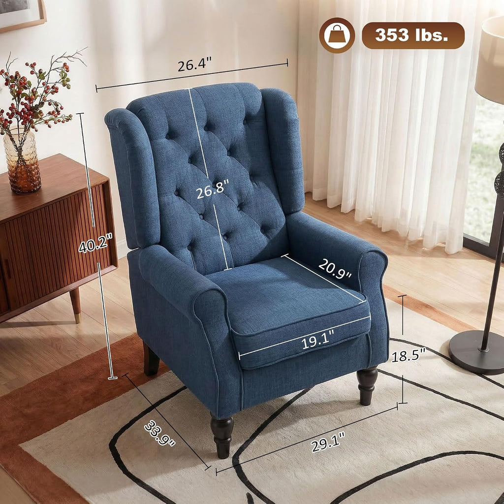 HOMCOM Mid-Century Modern Accent Chair, High Wingback Reading Chair, Button-Tufted Upholstered Fabric Armchair with Retro Wood Legs for Apartment, Living Room, Bedroom, Blue