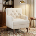 MALOL Upholstered Accent Chair, Comfy Reading Chair for Living Room, Mid Century Modern Armchair with Thick Cushion & Solid Rubberwood Legs, for Bedroom/Small Spaces, Beige