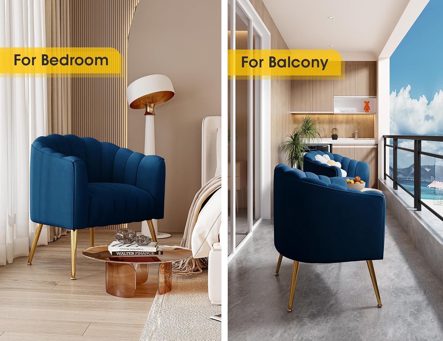 Dewhut Oversized Pumpkin Couch Accent Chair, Modern Comfy Velvet Upholstered Barrel Chairs, Luxury Single Sofa Armchair for Living Room, Waiting Room, Office and Vanity, (Navy)