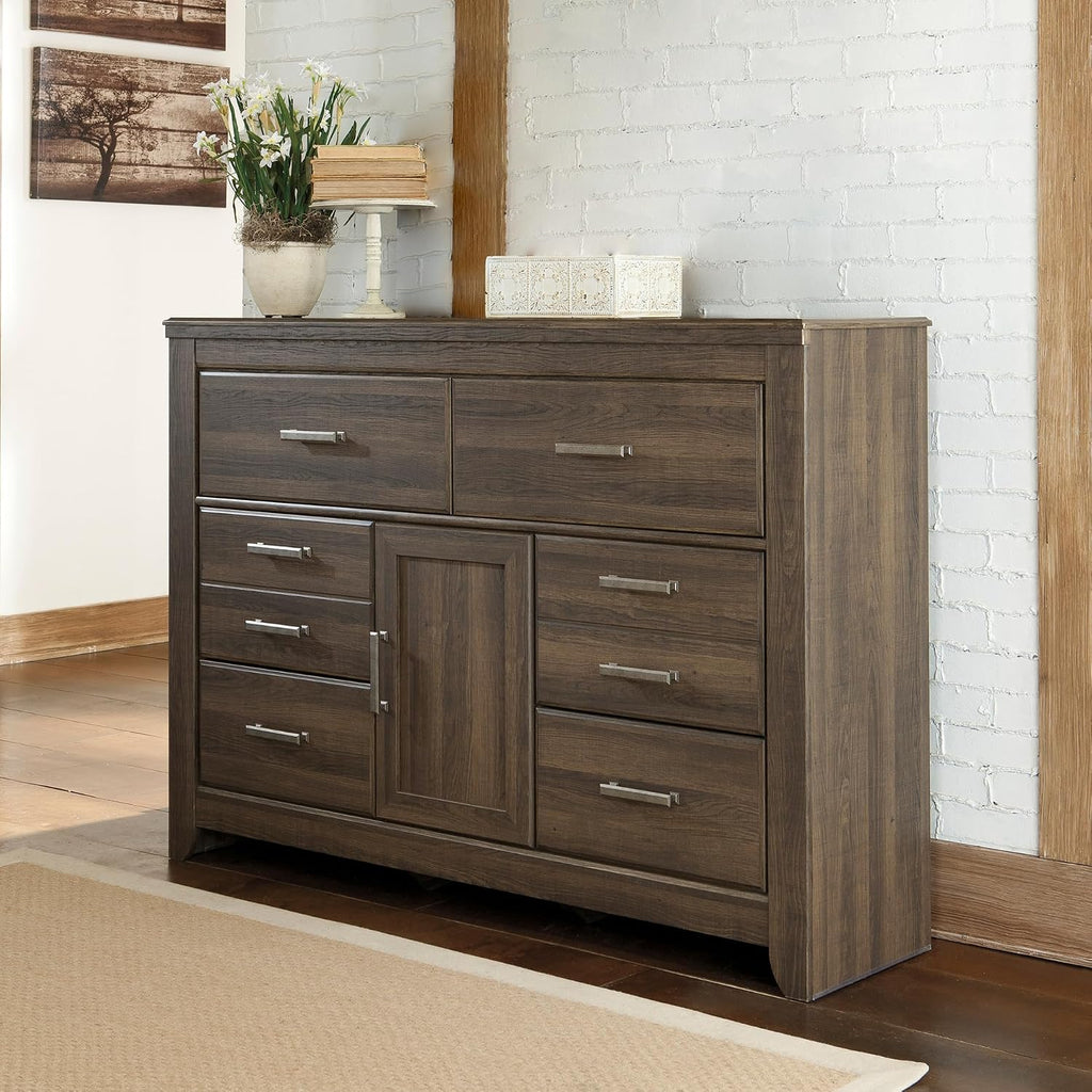 Signature Design by Ashley Juararo Rustic 6 Drawer Dresser with 1 Cabinet & Adjustable Shelf, Dark Brown