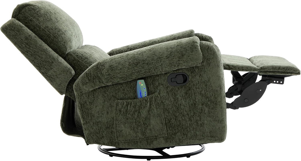 Christopher Knight Home Harper Massage Recliner Chair with 8 Modes, Chenille Upholstered Recliner Sofa, Swivel Massage Chair with a Side Storage Pocket for Living Room/Bedroom, Head Support, Green