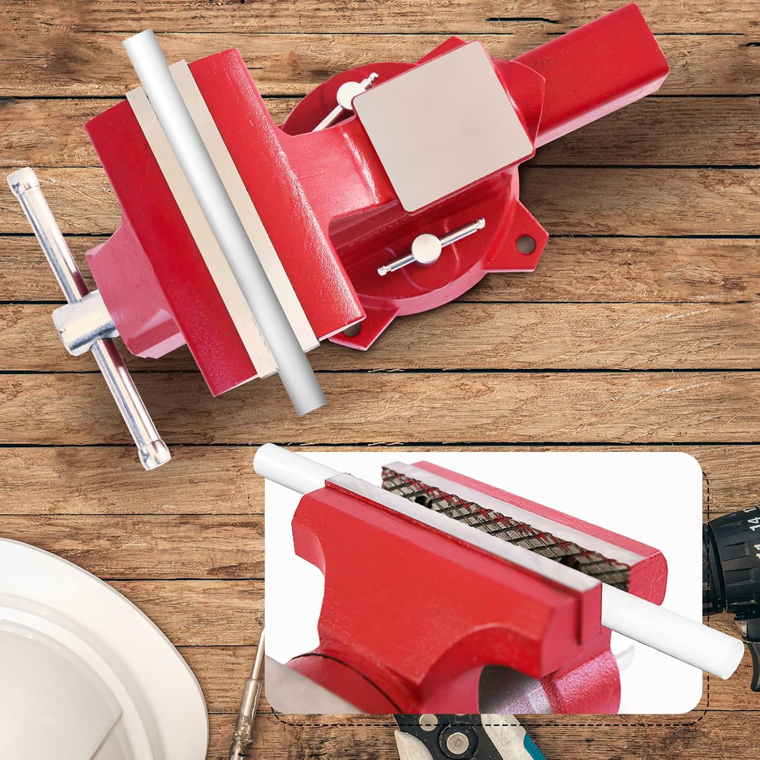 8' Heavy-Duty Bench Vise Ductile Iron Bench Vise with Strong 9900lbs Clamping Force 360° Swivel Bench Vice with Anvil, Red