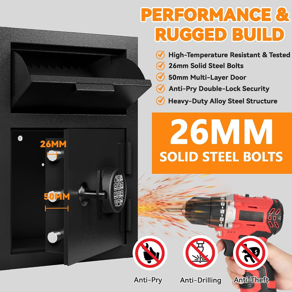 KAER 2.6 CuFt Drop Safe for Business, Cash Safe with Drop Slot, 53.8 lbs Heavy Duty Money Safe Box with Deposit Slot, Anti-Theft Safety Boxes for Home Floor Safe, Quick Access Digital Keypad Keys