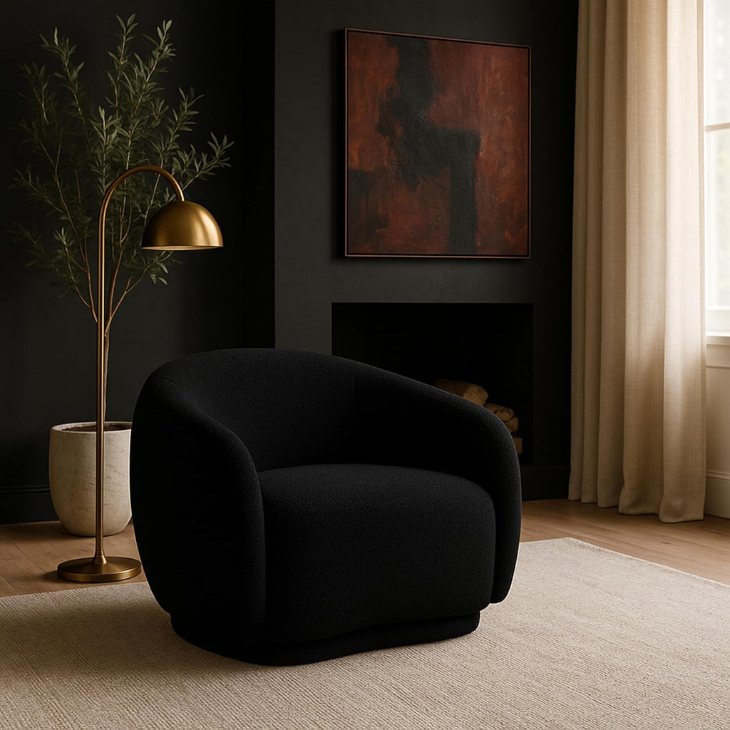 Meridian Furniture 693Black-C Hyde Collection Modern | Contemporary Boucle Fabric Upholstered Accent Chair with Rounded Back, Black, 42' W x 38' D x 27.5' H