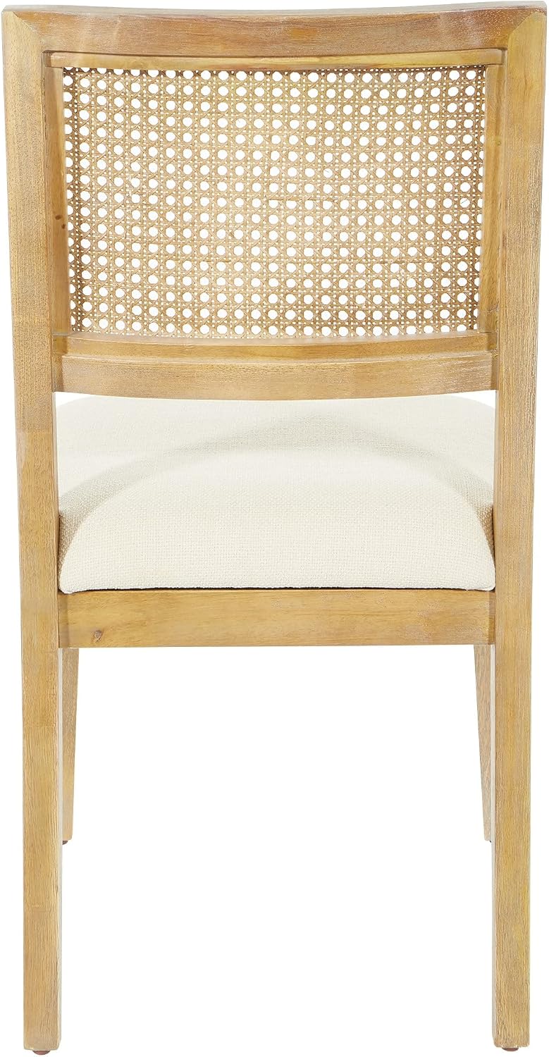 OSP Home Furnishings Alania Wood Dining Accent Chairs with Cane Back and Padded Seat, 2-Pack, Linen Fabric with Coastal Wash Frame