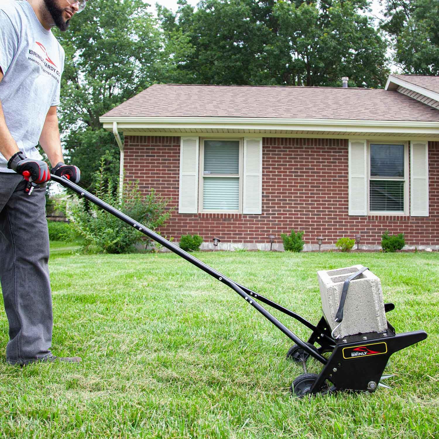 Brinly 20' Premium Push Spike Aerator with 3D Galvanized Steel Tines and Weight Tray