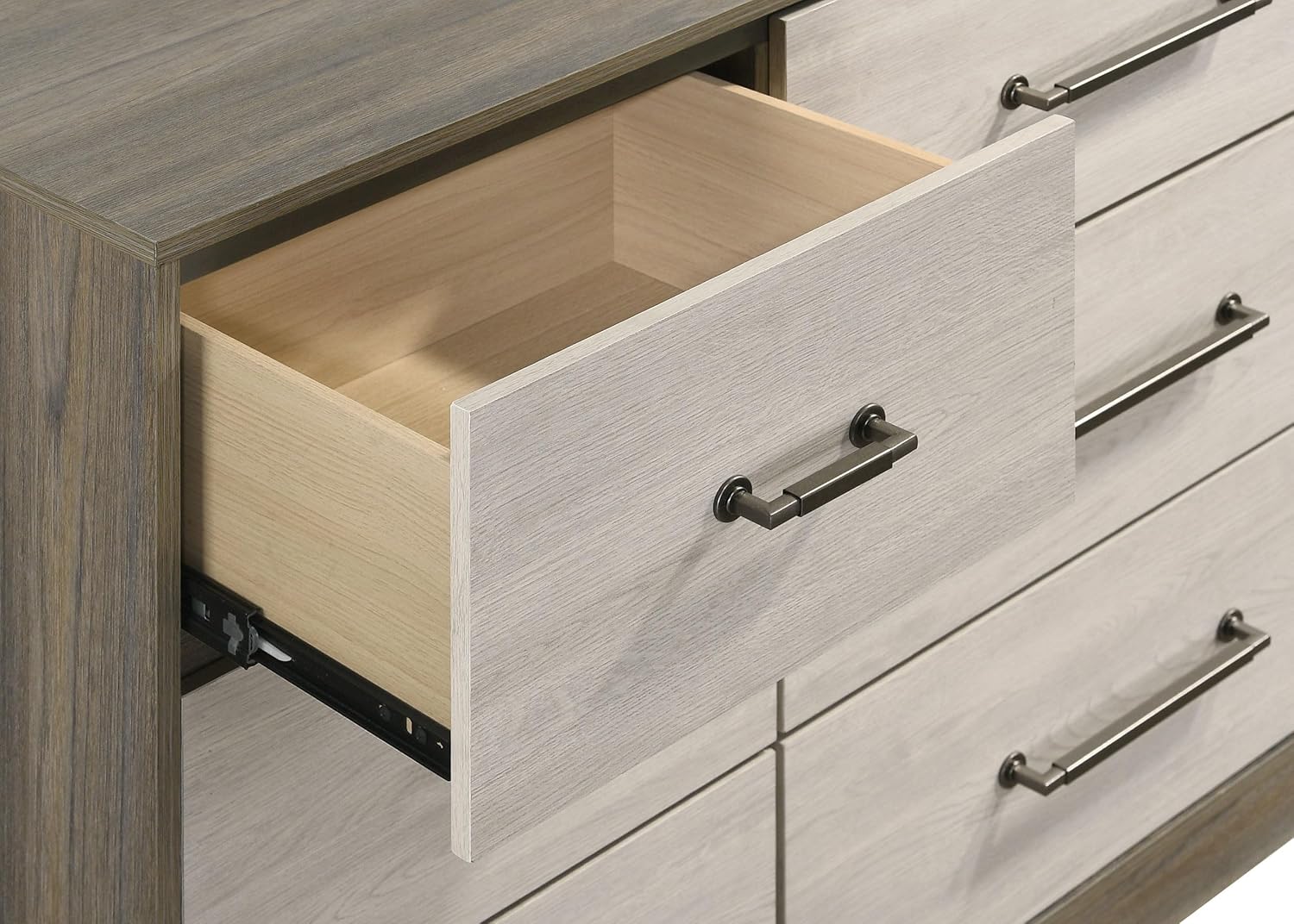 Coaster Home Furnishings - Fenwick - Engineered Wood - 9-Drawer Dresser with Contemporary Style, Two-Tone Design, Hidden Jewelry Drawer, Antique Nickel Handles - Bedroom - Grey Oak - 224983
