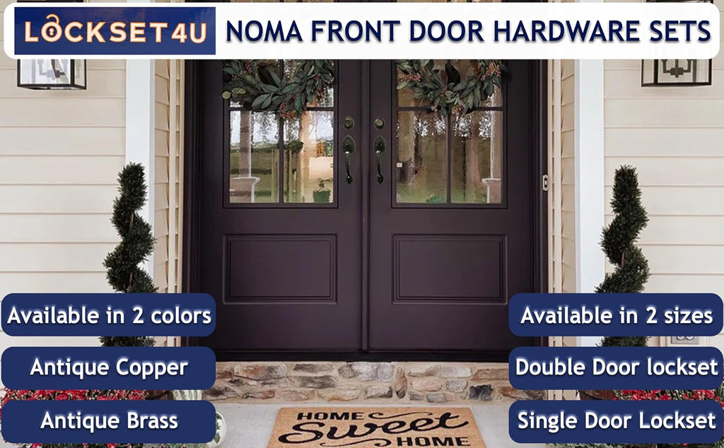 Noma Single Front Door Hardware Set, Grip Entry Door Lock Set with Lever Handle and deadbolt, Antique Copper
