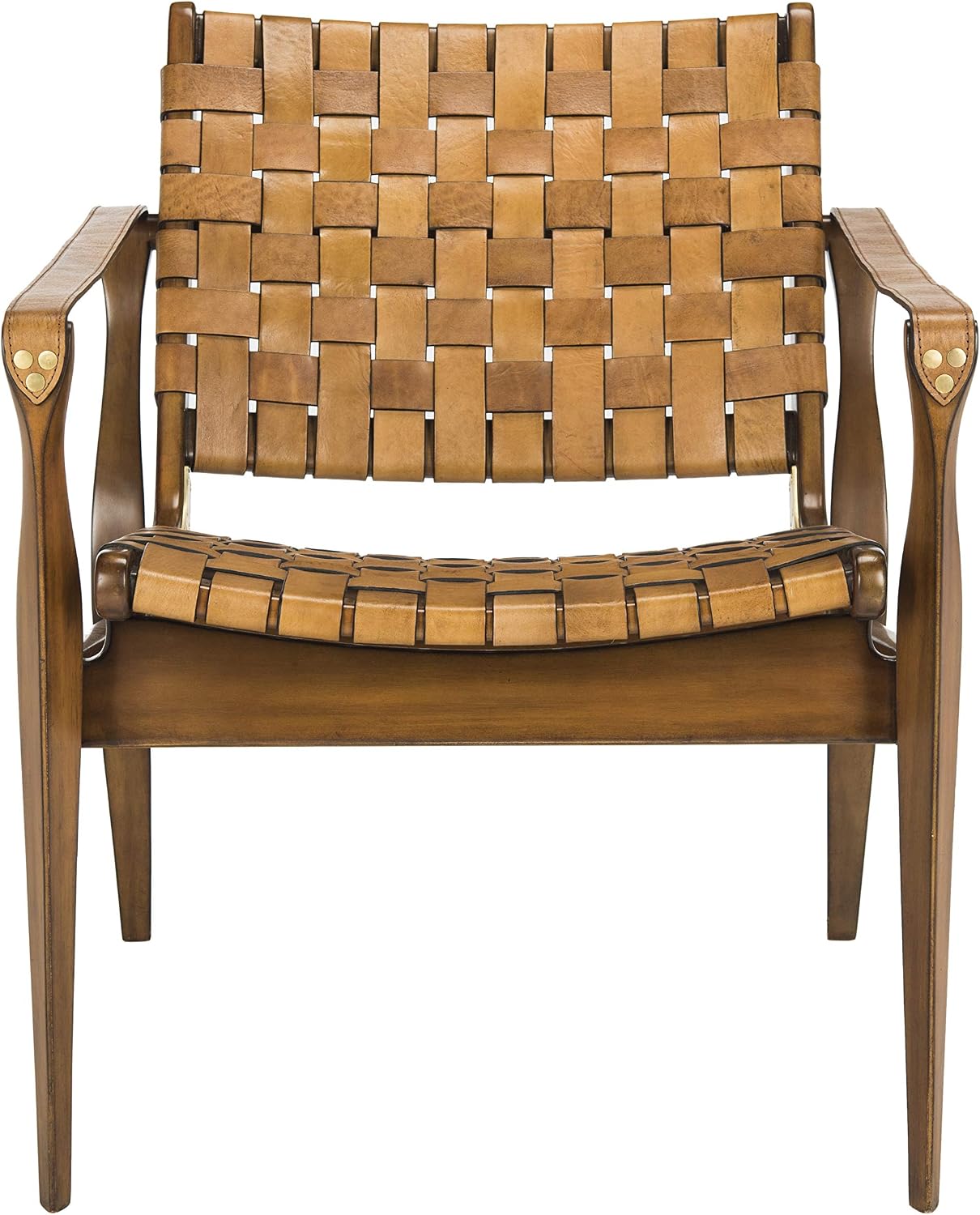 Safavieh SFV9005B Home Collection Dilan Leather Brown & Light Brown Safari Accent Chair Light