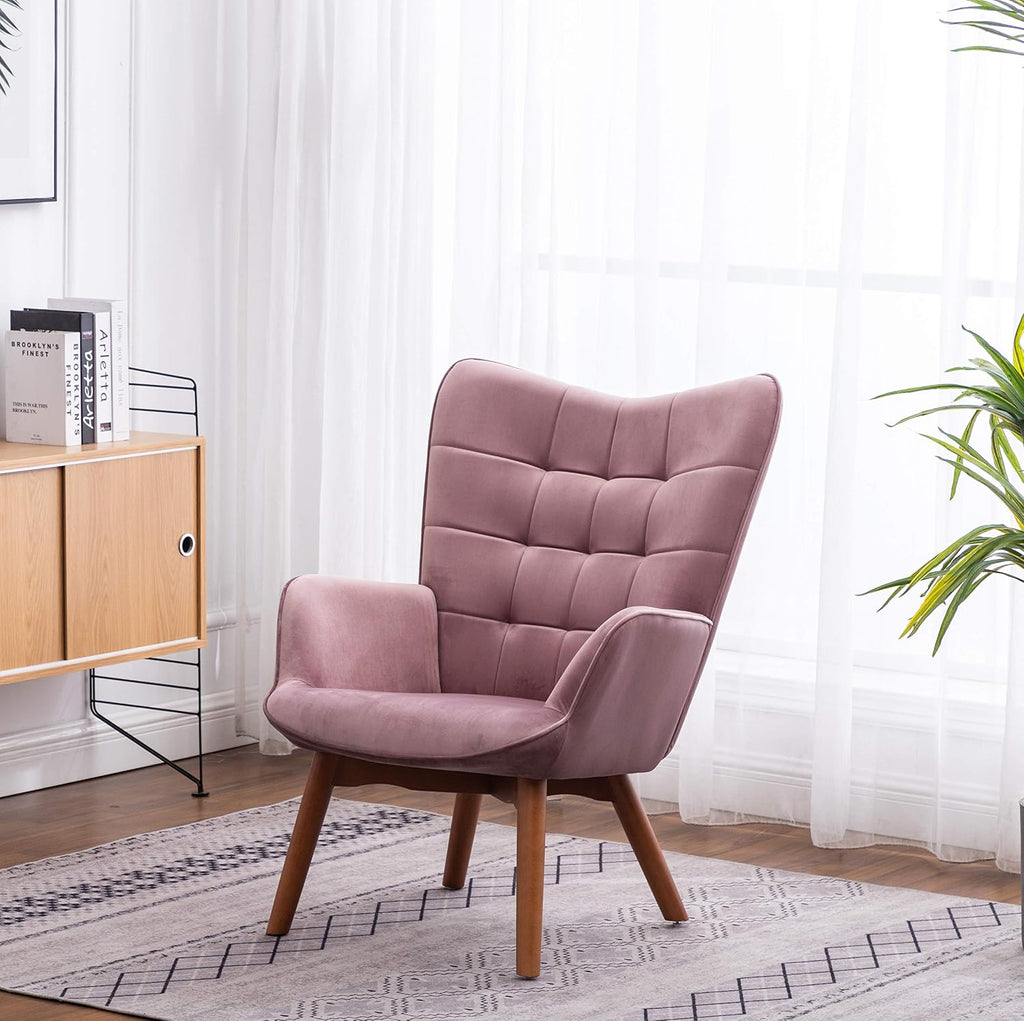 Roundhill Furniture Leiria Contemporary Silky Velvet Tufted Accent Chair with Ottoman, Mauve